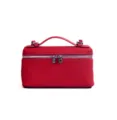 Borsa vanity rossa in vera pelle, elegante borsetta a mano con manico e dettagli metallici. - Rosso