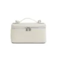 Elegante borsa a mano in pelle grigio chiaro, pratica borsetta tracolla box. - Bianco Latte