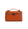 Borsa a mano vanity box in vera pelle arancione con dettagli in metallo argentato da donna. - Arancione