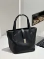 Genuine leather tote bag for women, large capacity minimalist shoulder bucket handbag daily. - 19*16*21cm / Black
