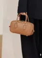 Brown leather Boston handbag for women, chic pillow shoulder bag with top handles. - 20*12*7cm / Gold Brown