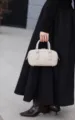 Elegant leather boston handbag for women, mini top handle purse, casual daily chic shoulder bag - 20*12*7cm / Off White