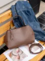 Brown leather top handle shoulder bag for women, stylish commuting handbag with strap. - Small Size 24x10x19cm / Coffee