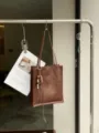Minimalist top layer cowhide tote bag large capacity genuine leather shoulder commuter bag for women - 26*28*9cm / Chocolate