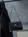 Genuine leather flap crossbody bag, vintage retro women's shoulder handbag with metal lock. - Black