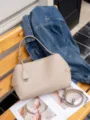 Beige leather shoulder bag for women, stylish commuting handbag with adjustable strap. - Light Khaki