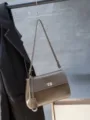 Genuine leather retro flap shoulder bag for women, elegant daily crossbody bag with metal lock. - Khaki