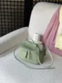 Minimalist green leather mini crossbody bag, top grain cowhide shoulder box bag. - Green