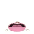 Glossy pink oval evening clutch bag with gold chain strap for women, stylish party handbag. - Pink