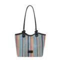 Colorful Striped Woven Tote Bag Women Casual Shoulder Bag Fashion Straw Shopper Handbag - Style 2 (Rainbow Stripes) / Without Pendant / Black