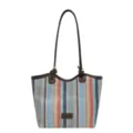 Colorful striped straw tote bag for women, versatile single shoulder commuter casual handbag. - Style 2 (Rainbow Stripes) / Without Pendant / Brown