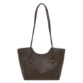 Sac cabas bandoulière femme en cuir marron sac fourre-tout décontracté avec double longues anses - Sans Ornement / Café