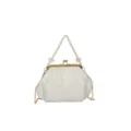 Sac bandoulière coquillage plissé blanc avec poignée en perles et chaîne dorée femme. - Blanc