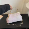 Vintage pink pleated embroidered evening bag with gold chain strap, elegant cheongsam handbag. - Without Ornament / Pink