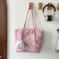 Sac cabas en toile rose avec double bandoulière et joli pendentif nuage pour les femmes actives - Avec Pendentif / Rose