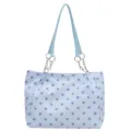 Γαλάζια τσάντα ώμου με βούλες, κομψή casual τσάντα tote με αλυσίδα για καθημερινή χρήση. - Μπλε