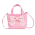 Rosa Pünktchen Kinder Umhängetasche süßer Stil Mini Handtasche mit großer Schleife Deko - Dunkelrosa