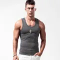 Men's solid color fitted gym tank top, casual active wear singlet for sports and daily base. - Dark Gray Tank Top