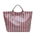 Γυναικείο τσαντάκι tote από PVC με ρίγες, κομψή casual τσάντα ώμου μεγάλης χωρητικότητας. - Ροζ Και Πράσινες Ρίγες
