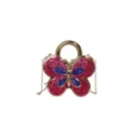 Stylish butterfly shaped women handbag with glitter design, gold chain strap and metal handle. - Rose Red And Blue