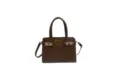 Brown leather crossbody handbag stylish small square shoulder bag with metal buckles for women - Tan