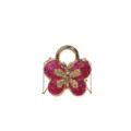 Stylish butterfly shaped crossbody bag with gold chain and glitter pink wings for women. - Rose Red & Gold