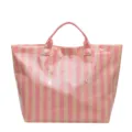 Ροζ μπεζ ριγέ τσάντα PVC tote, μεγάλη χωρητικότητα casual τσάντα ώμου καλοκαίρι. - Ροζ Λευκές Ρίγες