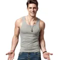 Men's grey ribbed tank top, casual slim fit sleeveless athletic base layer undershirt. - M / Tops / Light Gray Tank Top