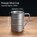 Retro Edelstahl Tasse fassfoermig Kaffeetasse Camping Becher in silberner Farbe. - 380ml Retro Silber Bambus Becher