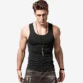 Men's black cotton casual slim fit tank top for sports fitness summer daily athletic gym wear - M / Tops / Vest-Black