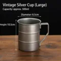 Edelstahl Camping Tasse mit Henkel, vintage silberer Kaffebecher, 500ml grosse Kapazitaet. - 500ml Retro Silber Bambus Becher