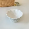 Vintage French Ceramic Rice Bowl with Blue Floral Embossed Tableware for Dessert 01 - 5-inch Bowl (12.5*6cm)