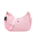 Pink nylon shoulder bag for women, casual crossbody purse with adjustable strap and metal buckle. - Pink