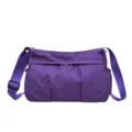 Purple grid nylon crossbody bag, lightweight large capacity shoulder bag for casual. - Deep purple
