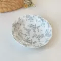 French vintage ceramic plate with blue floral embossed design, elegant tableware for dessert. - 8-inch Deep Plate (20.3*4.1cm)
