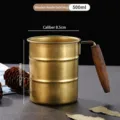 Retro roestvrijstalen koffiemok met houten handvat, 500ml creatieve industriële stijl campingbeker. - 500ml Houten Handvat Retro Gouden Bamboe Mok