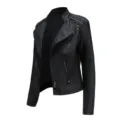 Damen schwarze Kunstlederjacke kurze Bikerjacke stylische Slim Fit Übergangsjacke - XS / Schwarz