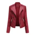 Damen rote Kunstleder Motorradjacke kurze schmale Biker Jacke Streetwear Oberbekleidung - S / Oberteile / Rot