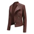 Damen braune Kunstleder Jacke kurze schmale Bikerjacke mit Reissverschluss Damenmode - XS / Kaffeebraun