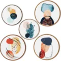 Juego de 5 Decoraciones de Pared de Madera Redondas Pintura Abstracta Boho para Hogar - Geométrico