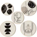 Set de arte de pared de madera boho, 5 piezas redondas nordicas abstractas colgantes para el hogar. - Clásico Minimalista