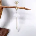 Exquisite Chinese style tassel cheongsam buckle Hanfu accessory with delicate metal and fan. - White Jade Fan