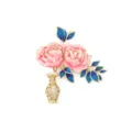 Exquisite enamel pink rose vase brooch, gold-plated rhinestone details, elegant floral fashion pin. - Peony Flower Vase Brooch