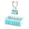 Cute cat metal binder clips set with clear storage box, light blue paper clamps for office school. - 19mm 16 Pieces / Green