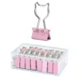 Cute pink cat shaped metal binder clips with clear storage box for office school stationery - 19mm 16 Pieces / Pink