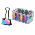 Rainbow metal binder clips with clear storage box, large office stationery set. - 32mm (8 Pieces) / Iridescent