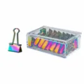 Rainbow metal binder clips in a clear storage box, office paper clamps 18pcs set small size. - 19mm (18 Pieces) / Iridescent