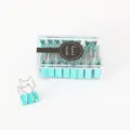 Cute cat shaped metal binder clips with clear storage box for office school stationery organization. - Cat Shape Handle / 19mm / Pale Green