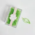 Green leaf shaped paper clips in box, cute metal coated clips for office and school stationery. - 30 Pieces / Light Green