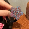 Élastique à cheveux étoile en strass scintillant avec bande noire haute élasticité. - Arc-en-ciel